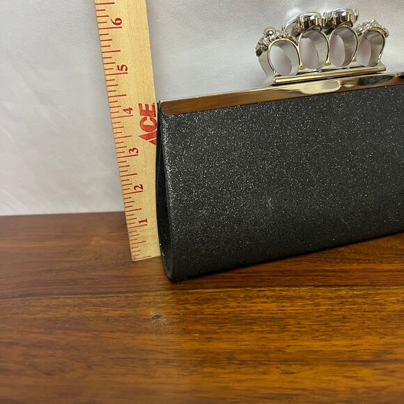 Glamcore Jeweled Knuckle Clutch Quiet Luxury Black Evening Prom Bag Runway Chic - Picture 4 of 9